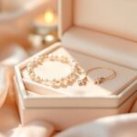 Bijoux symboliques naissance bapteme : lesquels offrir et comment choisir Bijoux délicats pour naissance et baptême présentés dans un écrin élégant, avec une ambiance douce et une lumière chaleureuse.